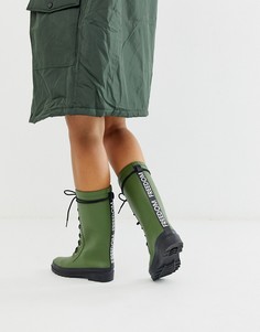 Резиновые сапоги цвета хаки на шнуровке и массивной подошве ASOS DESIGN Ground - Зеленый