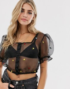 Прозрачный укороченный топ с цветочной вышивкой ASOS DESIGN - Белый