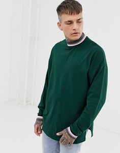 Удлиненный oversize-лонгслив с разрезами и высоким воротом с окантовкой ASOS DESIGN - Зеленый