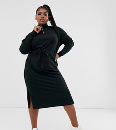 Трикотажное платье миди с затягивающимся шнурком на талии ASOS DESIGN Curve - Черный