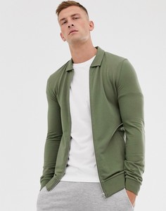 Трикотажная облегающая куртка Харрингтон цвета хаки ASOS DESIGN - Зеленый