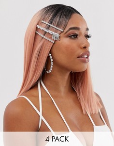Серебристые заколки для волос и серьги-кольца со стразами ASOS DESIGN - Серебряный