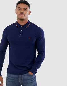 Темно-синий облегающий лонгслив-поло с контрастной отделкой и логотипом Polo Ralph Lauren - Темно-синий