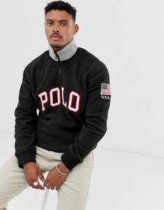 Черный флисовый джемпер с молнией и логотипом Polo Ralph Lauren - Черный
