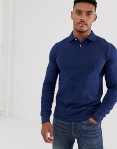 Темно-синее узкое меланжевое поло с длинными рукавами и логотипом Polo Ralph Lauren - Темно-синий