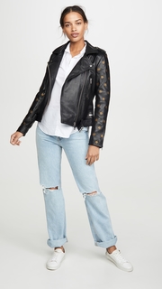 Scotch & Soda/Maison Scotch Leather Embroidered Star Sleeve Biker Jacket