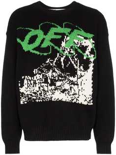 Off-White свитер с V-образным вырезом и логотипом вязки интарсия