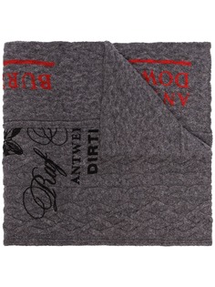 Raf Simons grey slogan cable knit wool scarf