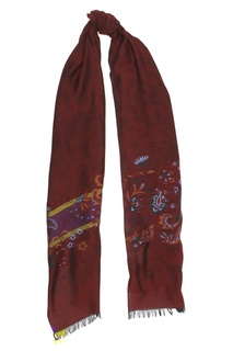 Бордовый шарф с узором и рисунками Etro