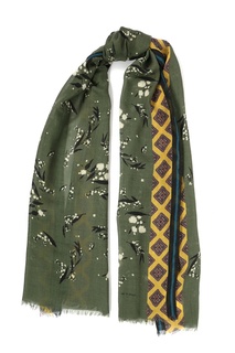 Палантин оттенка хаки с рисунками Etro