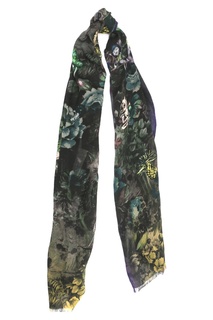 Черный шарф с цветочными рисунками Etro