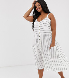 Платье в полоску на пуговицах Brave Soul Plus lelia - Белый