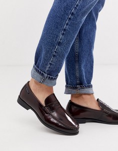 Бордовые кожаные лоферы для широкой стопы Ben Sherman - Красный