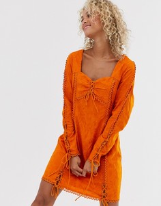 Платье с длинными рукавами и сборками Stevie May Amber - Оранжевый