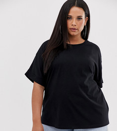 Черная oversize-футболка бойфренда с отворотами на рукавах ASOS DESIGN Curve - Черный