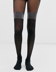Колготки с дизайном выше колена и с эффектом металлик ASOS DESIGN - Черный