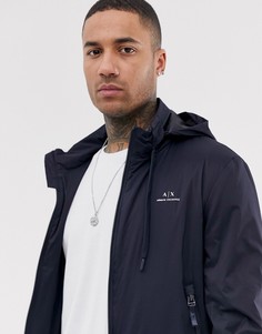 Темно-синяя легкая куртка с логотипом и убирающимся капюшоном Armani Exchange - Темно-синий