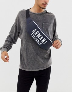 Темно-синяя сумка-кошелек на пояс из искусственной кожи с логотипом Armani Exchange - Темно-синий