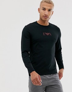 Черная узкая футболка с длинными рукавами и логотипом Emporio Armani Eva - Черный