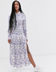 Платье-рубашка миди с плиссировкой и мраморным принтом Glamorous - Мульти