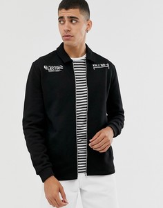 Трикотажная куртка Харрингтон с надписями ASOS DESIGN - Черный