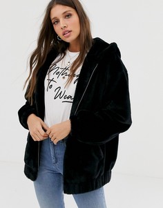 Черный бомбер из искусственного меха New Look - Черный