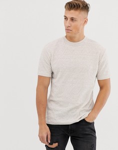 Темно-синяя узкая трикотажная футболка с закругленным краем River Island - Светло-бежевый
