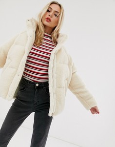 Флисовая дутая куртка кремового цвета ASOS DESIGN - Кремовый
