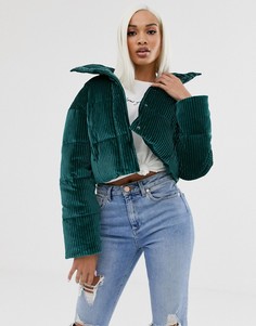 Укороченная бархатная дутая куртка зеленого цвета ASOS DESIGN - Зеленый