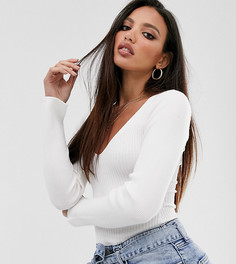 Трикотажный боди с V-образным вырезом ASOS DESIGN Tall - Белый