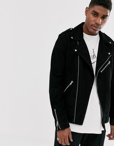 Черная замшевая байкерская куртка ASOS DESIGN - Черный