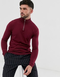 Бордовый хлопковый джемпер с молнией до груди ASOS DESIGN - Красный