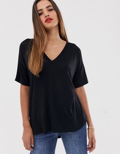 Черная oversize-футболка из фактурного трикотажа с V-образным вырезом ASOS DESIGN - Черный