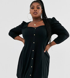 Чайное платье с длинными рукавами и кнопками ASOS DESIGN curve - Черный