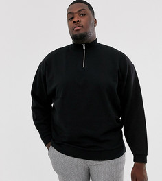 ASOS DESIGN Plus oversized sweatshirt with half zip in black - Черный