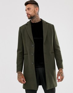 Пальто цвета хаки из ткани с добавлением шерсти ASOS DESIGN - Зеленый