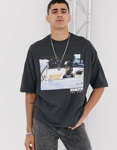Черная выбеленная oversize-футболка с принтом Айс Кьюба ASOS DESIGN - Черный