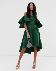 Платье-бандо миди для выпускного с расклешенными рукавами ASOS DESIGN - Зеленый