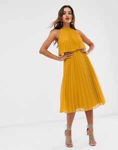 Плиссированное платье миди с халтером и завязкой ASOS DESIGN