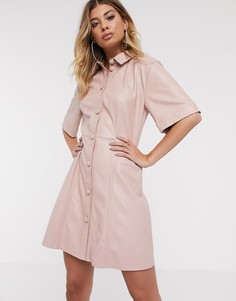 Платье-рубашка мини на пуговицах из искусственной кожи ASOS DESIGN - Розовый