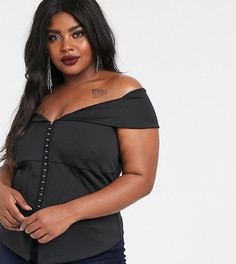 Черный топ с открытыми плечами и застежкой на крючок ASOS DESIGN - Черный