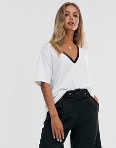 Белая футболка с v-образным вырезом и кантом ASOS DESIGN - Белый