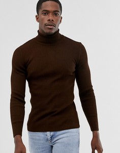 Коричневая обтягивающая водолазка в рубчик ASOS DESIGN - Коричневый
