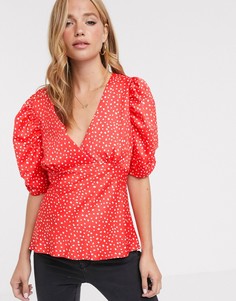 Атласная чайная блуза с принтом и короткими рукавами ASOS DESIGN - Мульти