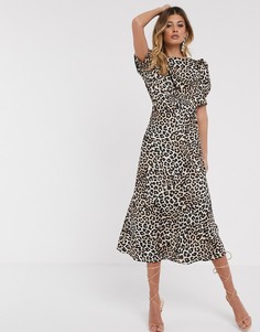Чайное платье миди с леопардовым принтом ASOS DESIGN - Мульти