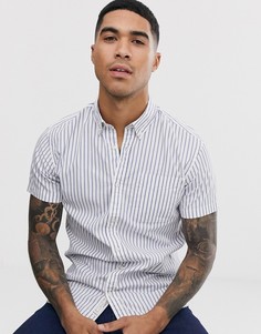 Синяя приталенная рубашка в полоску с короткими рукавами Jack & Jones - Синий