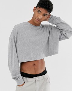 Серый меланжевый укороченный oversize-лонгслив ASOS DESIGN - Серый