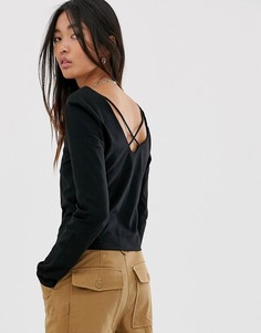 Укороченный топ с квадратным вырезом и перекрестной отделкой на спине Only - Черный