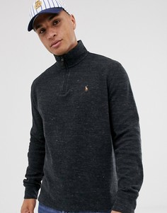 Серый меланжевый джемпер с короткой молнией и логотипом Polo Ralph Lauren - Серый