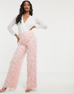 Розовые брюки с широкими штанинами и отделкой перьями Missguided - Розовый